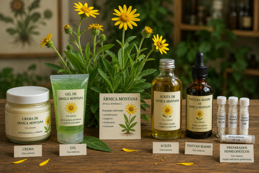 diferentes presentaciones del arnica montana